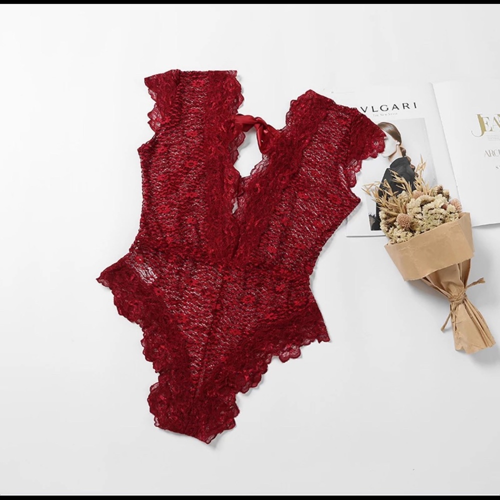 Medium Wine Backless Deep V Teddy